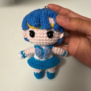 Hand crochet doll of Sailor Mercury from series Sailor Moon.